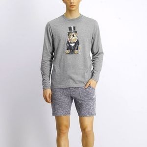 Club Room Pullover Graphic T-shirt Men LARGE Crew Neck Long Sleeves Grey Adult